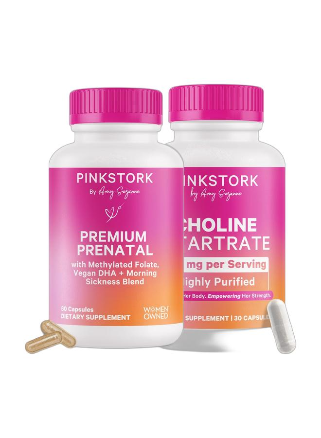 Pink Stork Prenatal Nutrition Bundle – Premium Prenatal Vitamins + Choline Supplement for Fetal Brain Development & Pregnancy Support, 2-Pack Bundle - Image 1
